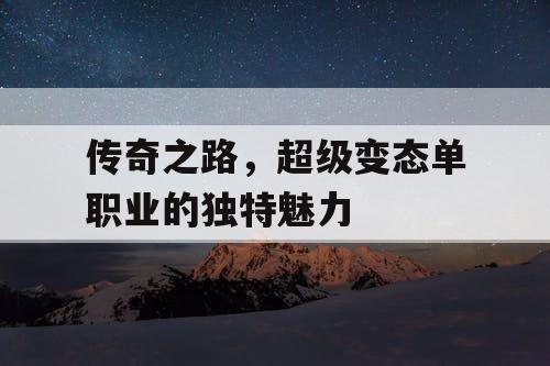 传奇之路，超级变态单职业的独特魅力